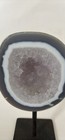Polished Agate Geode Slice Crystal Specimen On Metal Display Stand