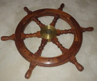 Vintage Nautical Boat 24  Wood   Brass Ship Steering Wheel 7 3 4 Lbs Authentic  