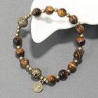 Tiger Eye Stone Beads Rosary Bracelet  Catholic St  Benedict Medal Wrist Jewelry