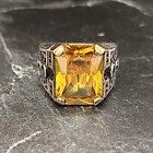 Silver Yellow Citrine Gemstone Ring   Men Citrine Gemstone Silver Ring
