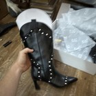 Karl Lagerfeld Mavie Kit West Knee High Western Boot Black Studded Zip 7