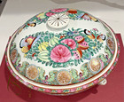 Antique Chinese Export Famille Rose Medallion Butterflies Melon Lidded Dish