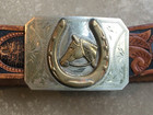 Vintage Ricardo Lucky Horseshoe Nickle Silver bronze Buckle Looper Belt Western