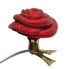 Red Rose Clip On Flower Polish Glass Christmas Tree Ornament Floral Decoration