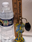 Art Glass Perfume Bottle Atomizer Yellow   Blue Swirl 5  Tall