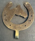 Vintage Brass Horse Head   Horseshoe Wall Hook  Tack Hook Western Decor