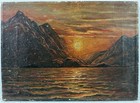 Antique  1918  Howard Strom  Oil Painting On Canvas  Seascape - Mountain Sunset