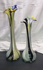 Vintage Glass Blown Vase Blue  Yellow white   Green Brown Ribbed W Twist