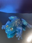 Homemade Frog Figurine In Blue And Glitter  Gift  Unique  Paper Weight 