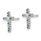 Cz Multi-color Cross Post Earrings 11 5x7 5mm Rhodium-plated 925 Sterling Silver