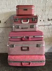 Vintage Pink Suitcase Lot Luggage Train Wardrobe Travel Overnight Trunk Baggage