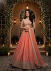 Peach Silk Lehenga Choli Sequin Zari Embroidery Bridal Wedding Reception Wear