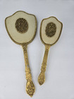 Vintage Matson 24k Gold Plate Vanity Mirror   Brush Set Dogwood Flower 2 Piece