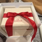 Omega Watch Presentation Box Beige W red Bow  Cloth  Instruction Booklet New