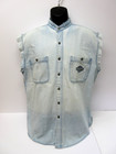 Harley Davidson Distressed Cutoff Sleeves Blue Denim Shirt Mens Sz L