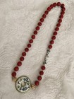 Vintage Chinese Cinnabar Lacquer Cloisonne Enamel 30   Bead Necklace
