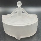 Vtg 30s Art Deco Clear Frosted Satin Glass Wendy Vanity Powder Box Dresser Tray