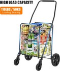 Folding Shopping Cart 110lbs Utility Cart 22gallon Large Basket Collapsible Cart