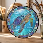 Sea Turtle Stained Glass Suncatcher     Window Hanging Decor  Ocean Coastal Art