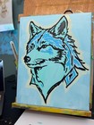 Original Acrylic 11x14 Minimalist Wolf Signed Teal Blues Wall Art