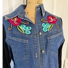 Vintage Collection Embroidered Denim 2pc Set Jacket Skirt Rhinestone Size M Euc