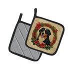 Bernese Mountain Dog Christmas Flowers Pair Of Pot Holders Dac2319pthd