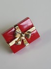 Avon Christmas Gift Box Tie Tack Lapel Pin 2 Pieces Red With Gold Ribbon
