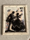 Vintage Reverse Painted Convex Glass Silhouette Victoriancourting Couple Picture