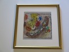 Vintage 1950 s Mid Century Painting Signed Glass Happy Time Train Abstract 1953
