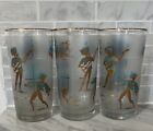 Vintage 1959 Libbey Calypso Frosted Drinking Glasses Caribbean Cruise Aqua Gold