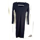 Black Ribbed Knit Midi Dress Long Sleeve Scoop Neck Bodycon Sweater Dress Large
