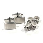 Brushed Silver Tone Rectangular Cufflinks And Dress Shirt Studs Set Men Gift