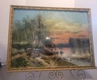 Vintage Original Oil Painting In Ornate Gesso Wooden Frame Gold Gilt 18 75x25 