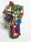Large Vintage Style Watermelon Crystal Flower Vase Brooch Pin Mothers Day Gift
