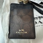 Coach F63274 Signature Brown   Black Lanyard Id Badge Holder Nwt New
