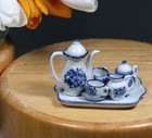 Delft Tea Set Miniature Porcelain Floral Vintage 10pc Blue Handmade Thailand 