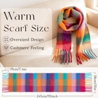 Womens Chunky Oversized Plaid Blanket Scarf - Warm Winter Blue