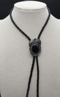 Vintage Native American Navajo Ornate Black Onyx Sterling Silver Bolo Tie