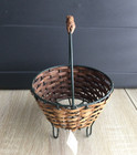 Handcrafted Vintage Green Metal And Tan Wicker Basket W Handle -made Vermont Us