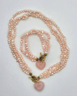 Lee Sands Pink Pearl Necklace   Bracelet Set With Rose Quartz And Original Box