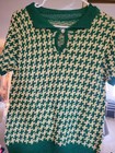 Vintage Antique  Handknit Green And Cream Pullover Sweater Top  1930s  1940s  Sm