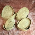 Set Of 4 Small Oval Wicker Nesting Storage Baskets W  Lids Beige Indoor