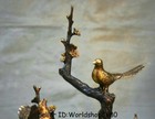 12 4  Feng Shui Tree Flower Birds Luck Statue Sculpture Old Chinese Bronze Gilt