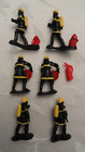 6 Vintage Fireman Figurines Black Plastic  One Fire Extinguisher