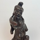 Antique 1900s Chinese Hand Carved Rosewood Statue 9   Man With Fish Asian Art