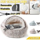 Cat Bed Cave Round Plush Fluffy Hooded Cat Bed Donut Self Warming Pet Dog Bed