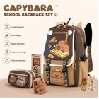 Capybara Backpack With 11-piece Gift Set  plush Keychain  Badges  Brown 01