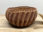 Vtg Handwoven Two Toned Round Basket 7  Diameter Cherokee Style Handmade In Usa