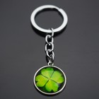 1pc Four 4 Leaf Clover Picture Glass Dome Cabochon Lucky Keychain Key Chain Ring