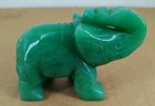Vtg Stone Quartz Carved Jade Green Elephant Figure Figurine Trunk Up 2 x 3  B2